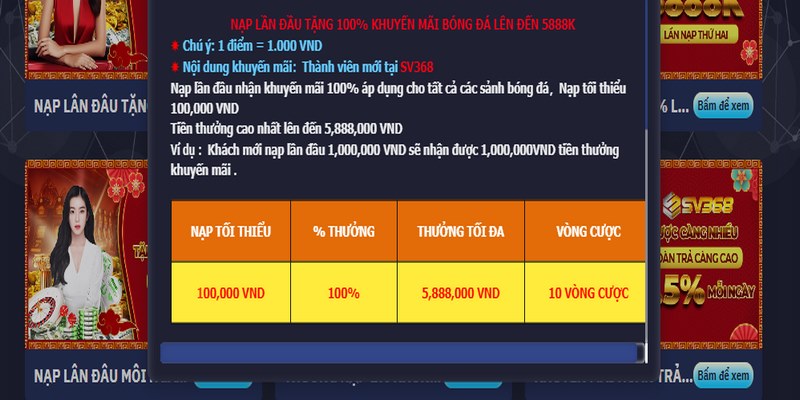 Ưu đãi nạp tiền lần đầu tặng 100%